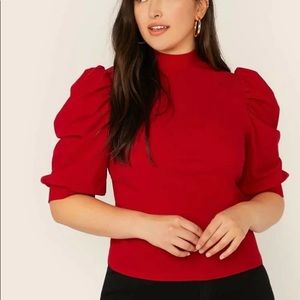 Mock Neck Puff Sleeve Top